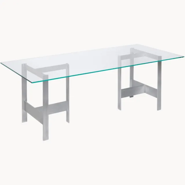 Ferm Living Eettafel Lager van glas en metaal, 200 x 90 cm Transparant, Zilverkleurig