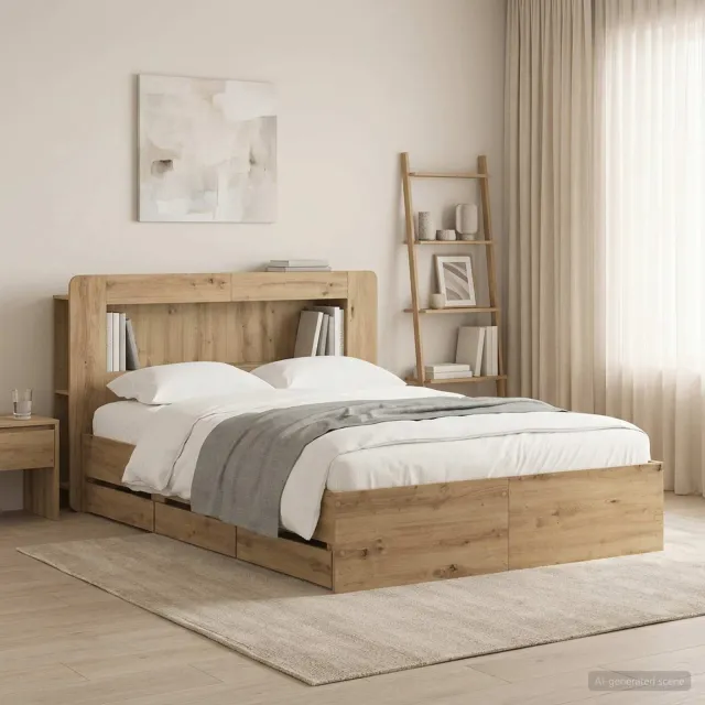 vidaXL Bedframe met opbergruimte en hoofdbord Artisanaal eiken Bruin