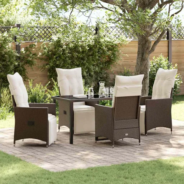 vidaXL Tuin eettafelset 5 st Bruin poly rattan, foto 2