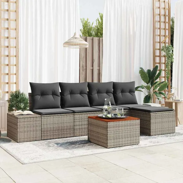 vidaXL Tuinbankenset 6 st Grijs poly rattan, foto 2