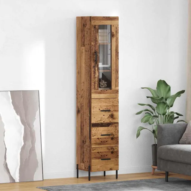 vidaXL Highboard Oud Hout 34,5 x 34 x 180 cm Bewerkt hout Bruin