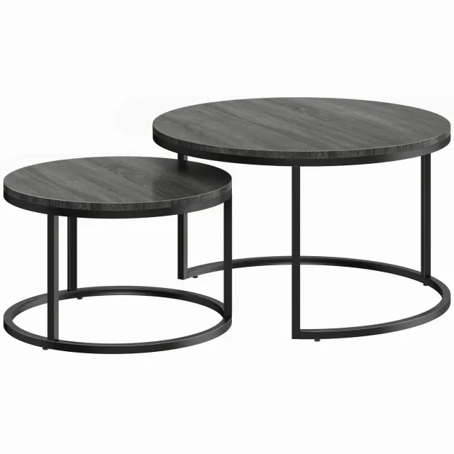 Homona Salontafel set van 2 - Stapelbare bijzettafels met metalen frame - 78,5 x 78,5 x 46,5 cm en 59 x 59 x 36,5 cm - Zwart