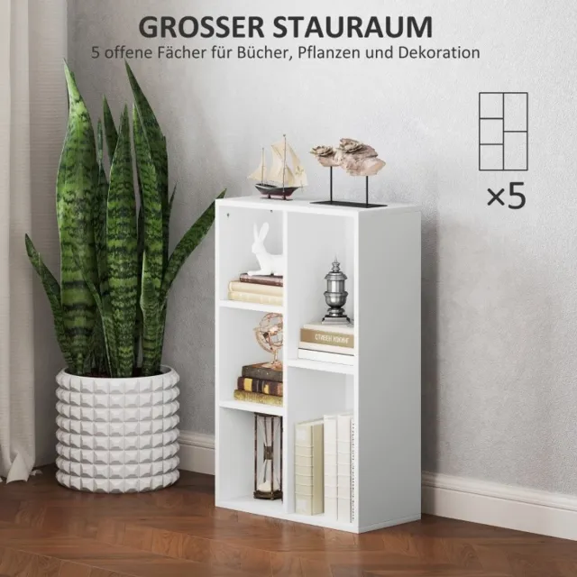 COVREO Boekenkast 50 x 24 x 80 cm wit, van spaanplaat met 5 open vakken