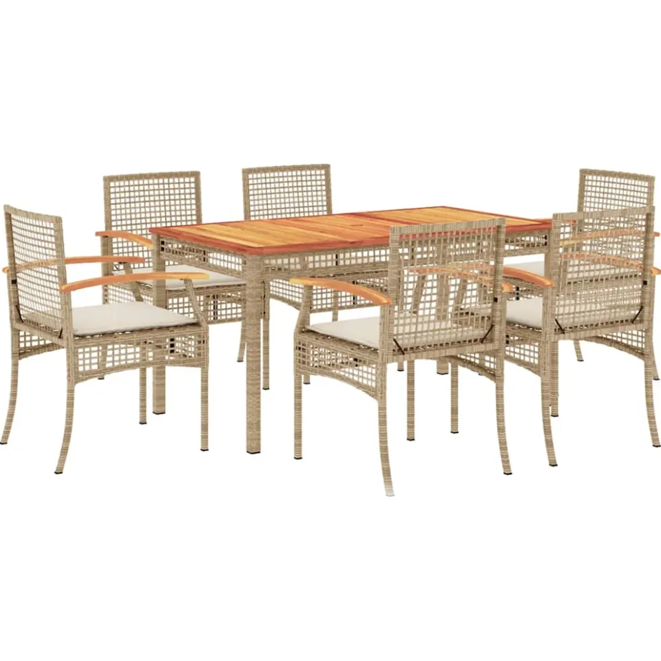 vidaXL 7-delige Tuinset met kussens poly rattan beige, foto 3