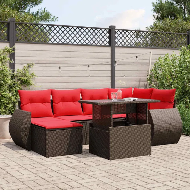 vidaXL 7-delige tuinbankset met kussens, bruin polyrotan, foto 2