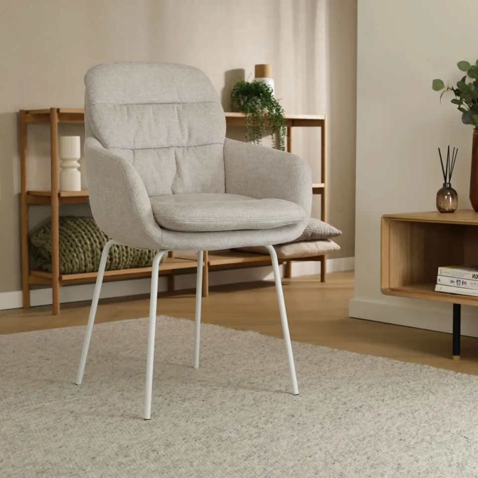 Nolon Nora-Mia eetkamerstoel beige - wit onderstel, foto 2