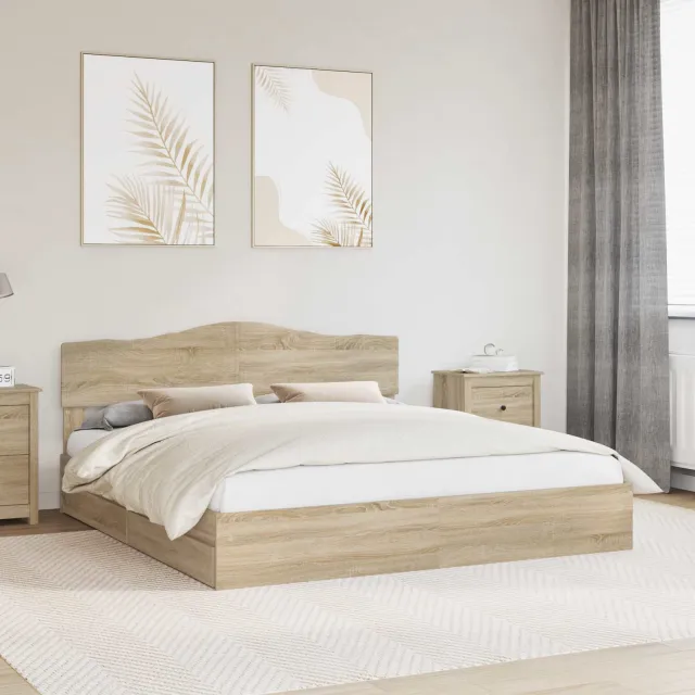 vidaXL Opslag bed met lade Sonoma Eiken 180 x 200 cm Bewerkt hout Bruin