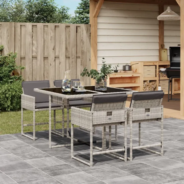 vidaXL 5-delige Tuinset met kussens poly rattan lichtgrijs grijs, foto 2