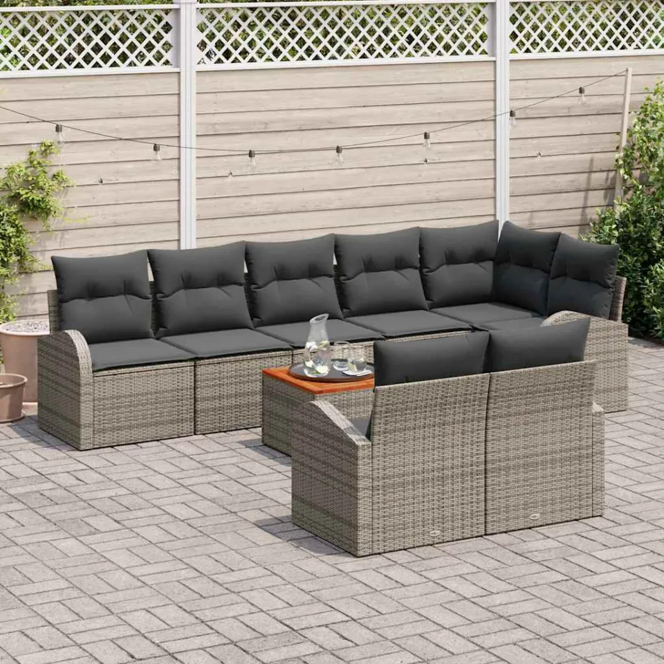 vidaXL Tuinbankenset 9 st Grijs poly rattan, foto 3