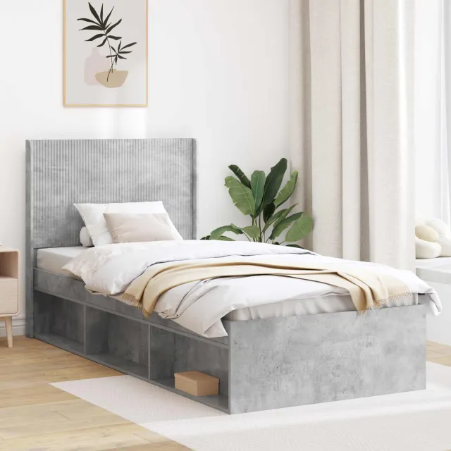 vidaXL Bedframe met opbergruimte en hoofdbord Betongrijs 100 x 200 cm