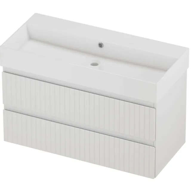 Proline Zara Badmeubelset Porselein Loft Gefreesd 100x46x65 cm Glans Wit Glans Wit