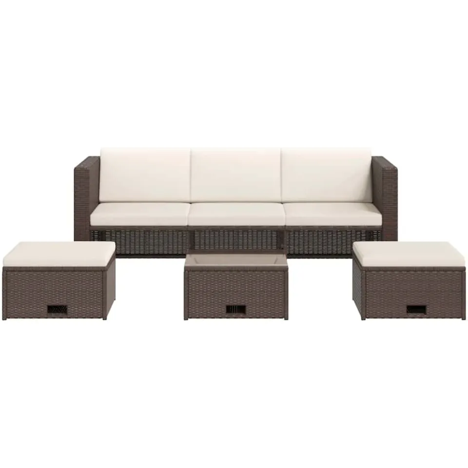 vidaXL 4-delige Loungeset met kussens poly rattan bruin
