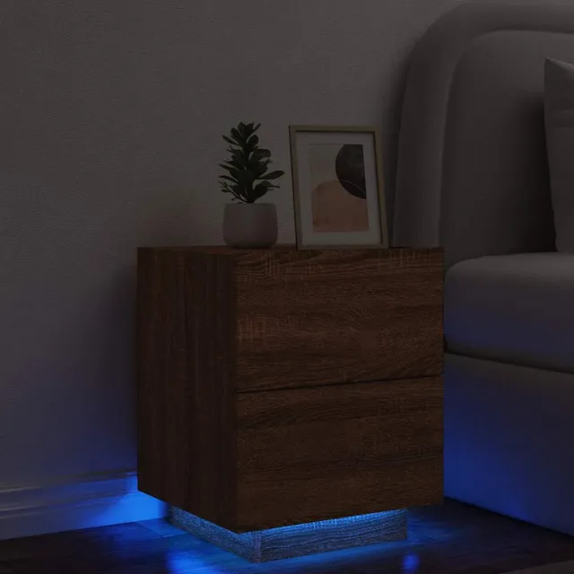 vidaXL Nachtkastje met LED-verlichting bewerkt hout bruin eikenkleur, foto 2