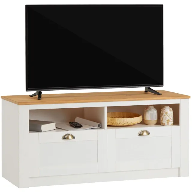 IDIMEX TV-lowboard BOLTON 110 cm met 2 lades - wit/bruin