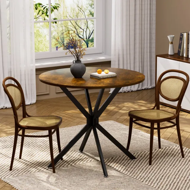 COVREO Ronde eettafel 90x90x78 cm – vintagebruin en zwart, spaanplaat en metaal, geschikt voor 1-4 personen, Krasvast, 1 tafel Black