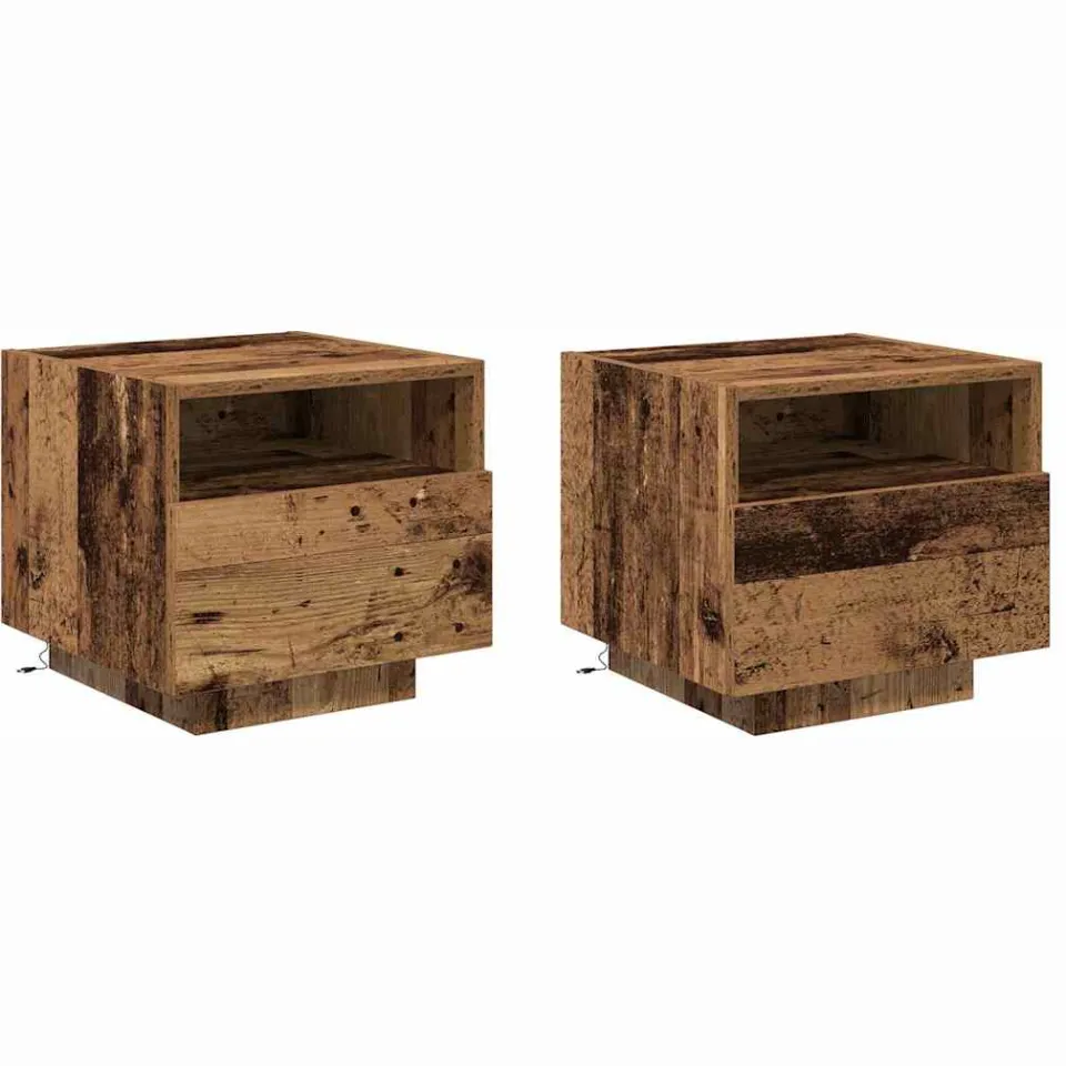 vidaXL Nachtkastje 2 st Oudhout 40 x 39 x 37 cm Bewerkt hout bruin, foto 3