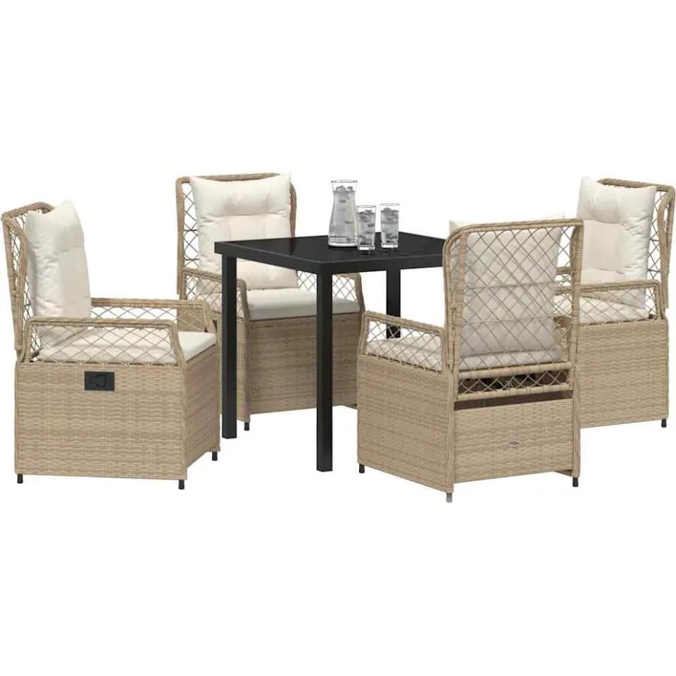 vidaXL Tuin eettafelset 5 st Beige en Crème Wit poly rattan