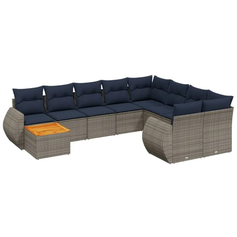 vidaXL 10-delige tuinbankset met kussens, grijs polyrotan, foto 3