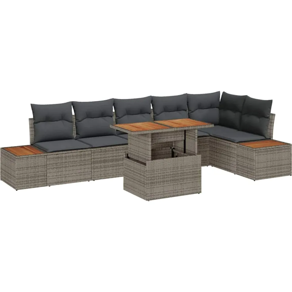 vidaXL Tuin Sofa Set 7 st Grijs Poly riet