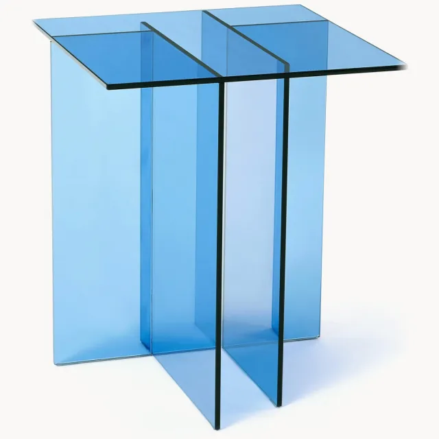 Westwing Collection Glazen bijzettafel Anouk Transparant, Blauw