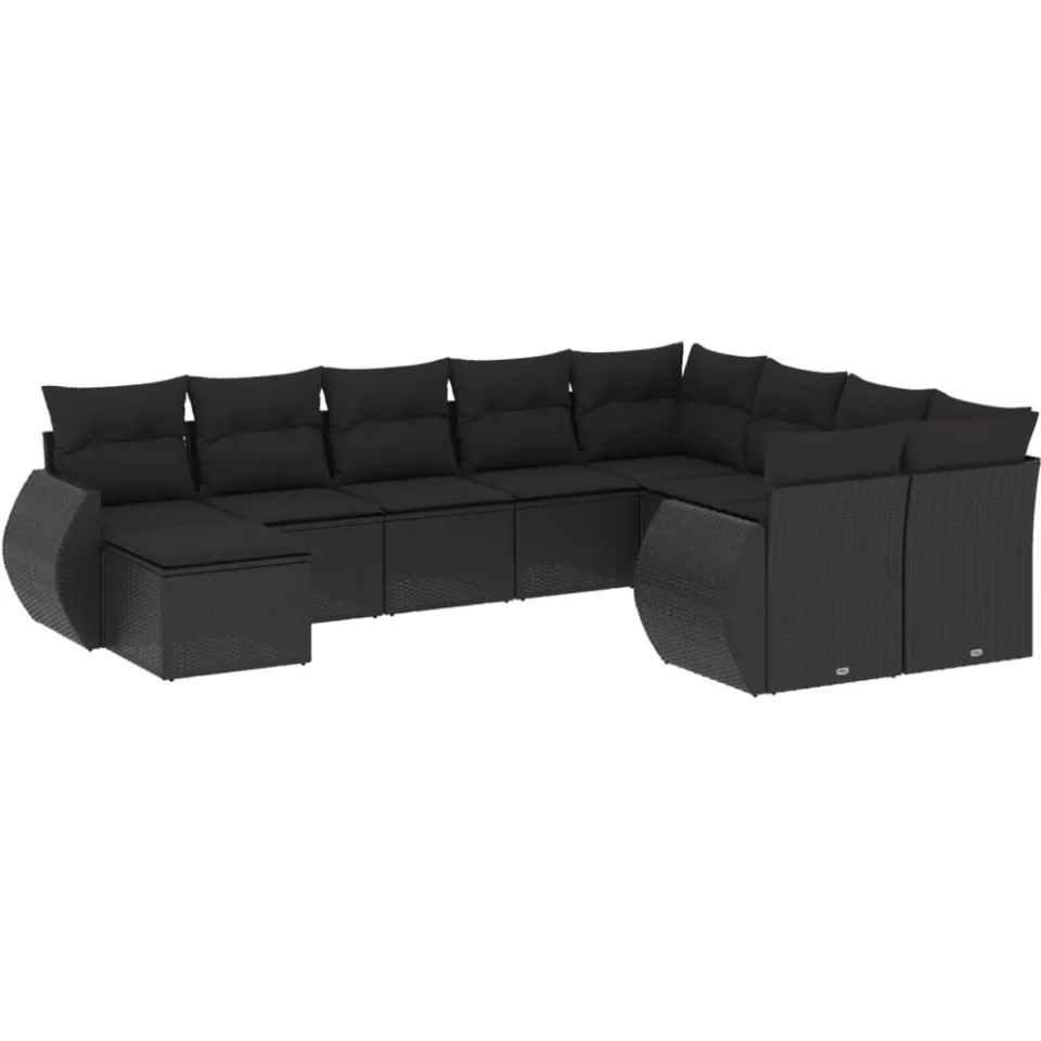 vidaXL 10-delige Loungeset met kussens poly rattan zwart