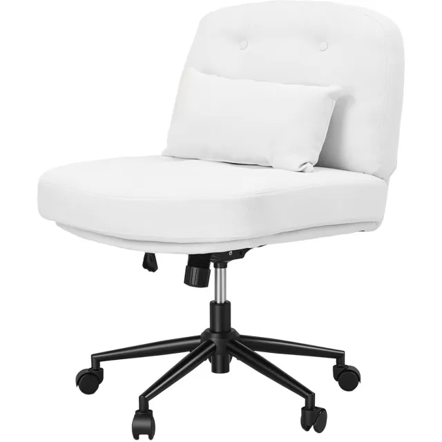 Homemiyn Draaibare Fauteuil Wit, Verstelbare Lounge Stoel met Rugleuning, 360° Bureaustoel met Wielen, Stoffen Relaxstoel voor Woonkamer Kantoor Slaapkamer