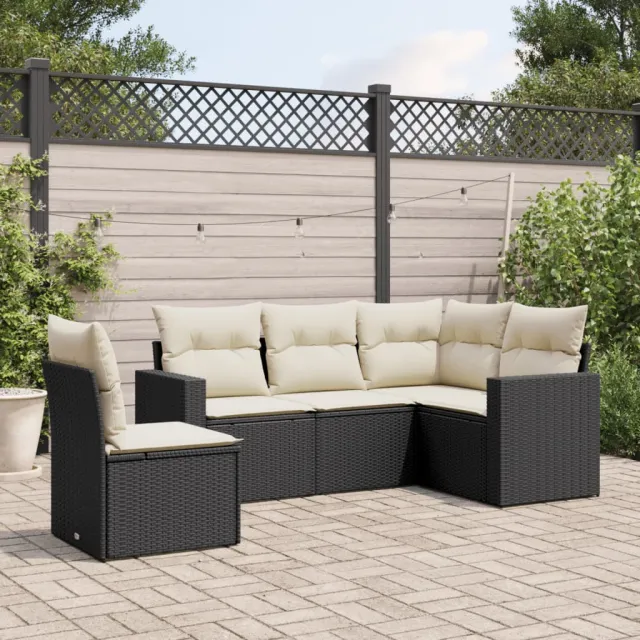 vidaXL 5-delige Loungeset met kussens poly rattan zwart, foto 2