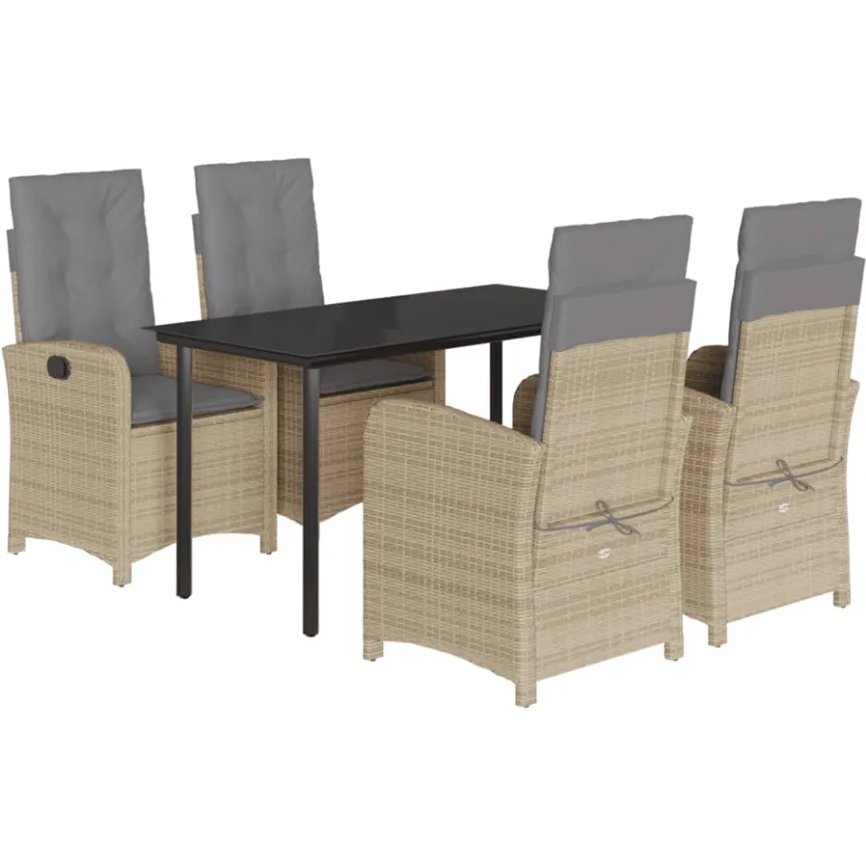 vidaXL 5-delige Tuinset met kussens poly rattan gemengd beige