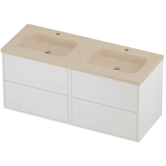 Proline Rollo Badmeubelset Hardsteen Elegant Dubbel 2 Gaten 120x46x54 cm Sand Stone Mat White Mat Wit