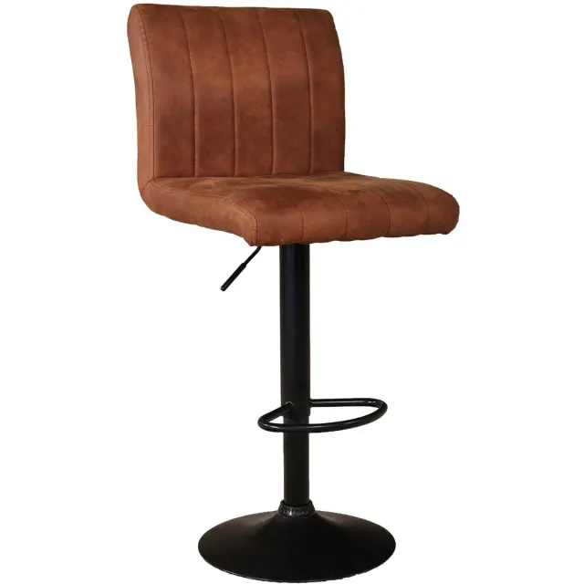 Lizzely Garden & Living SET DEAL: 4 stuks Barkruk Anel met rugleuning: cognac microvezel met zwart onderstel barstoel