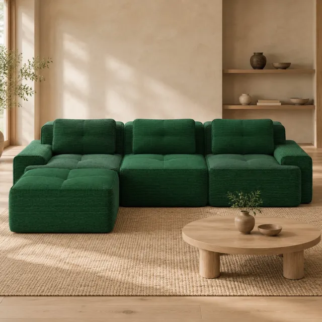 WUVRIE Modulaire hoekbank 293x177 cm - 3-zits met ottoman en diepe zitting - Groen
