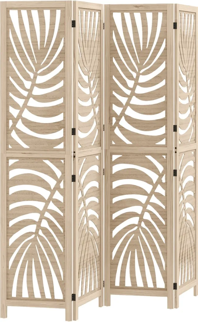 Homcom Room Divider-160x1.7x170cm-Paulownia hout-Natuurlijk hout