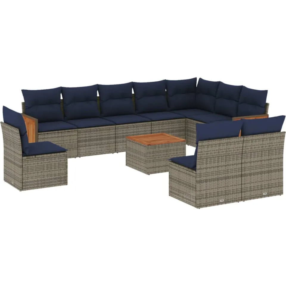 vidaXL 11-delige tuinbankset met kussens, grijs polyrotan, foto 3