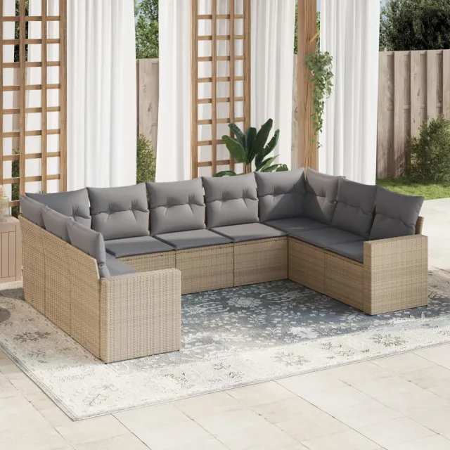 vidaXL 9-delige Loungeset met kussens poly rattan beige, foto 2