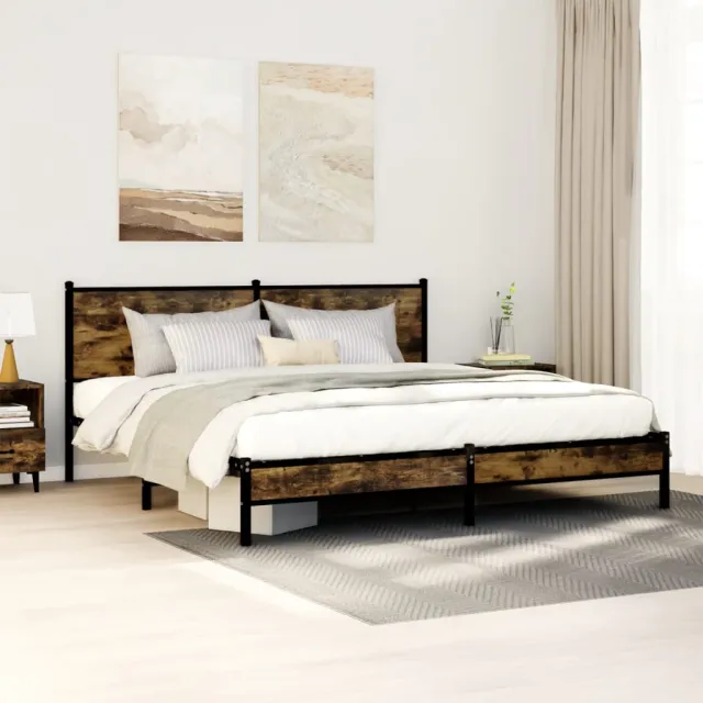vidaXL Bedframe zonder matras metaal gerookt eikenkleurig 160x200 cm