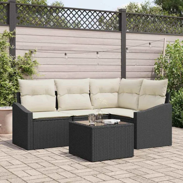 vidaXL Tuinbankenset 5 st Bruin en Crème poly rattan, foto 2