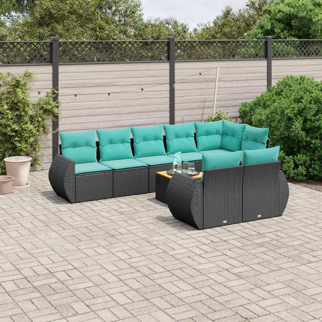 vidaXL 9-delige tuinbankset met kussens van zwart polyrotan, foto 2