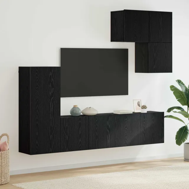 vidaXL TV-wandmeubel 5 st 240 x 30 x 183 cm Zwart Eiken