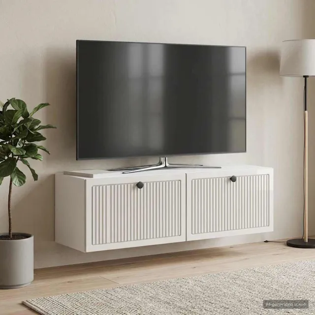 vidaXL Wandbeugel TV-kast Hoogglans Wit 98 x 31 x 30 cm Bewerkt hout