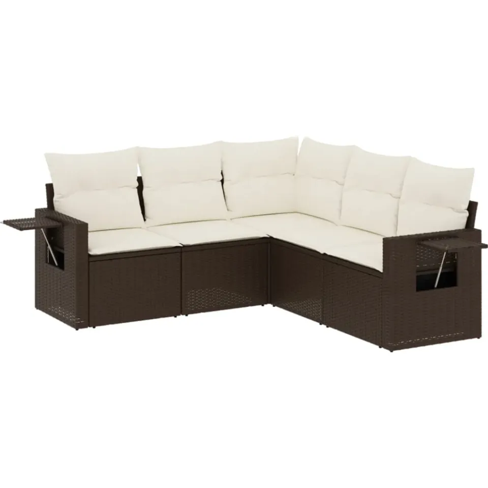 vidaXL 5-delige Loungeset met kussens poly rattan bruin, foto 3