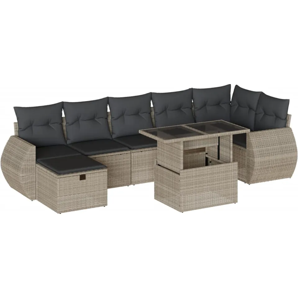 vidaXL 8-delige Loungeset met kussens poly rattan lichtgrijs grijs, foto 3
