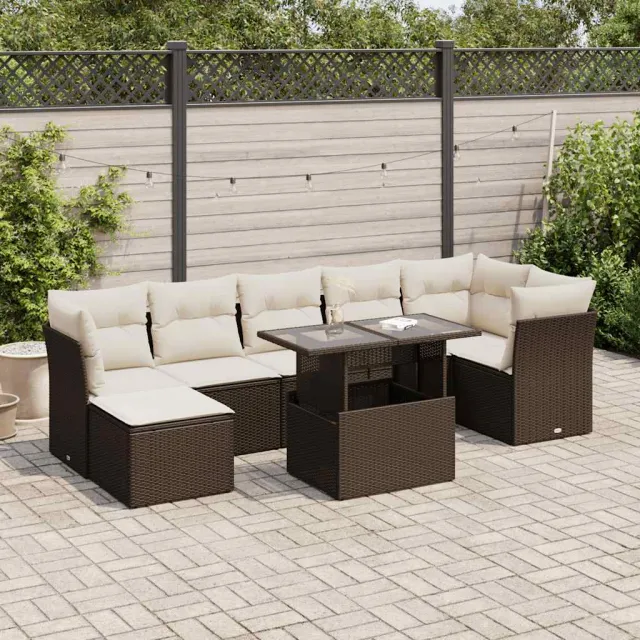 vidaXL 8-delige Loungeset met kussens poly rattan bruin, foto 2