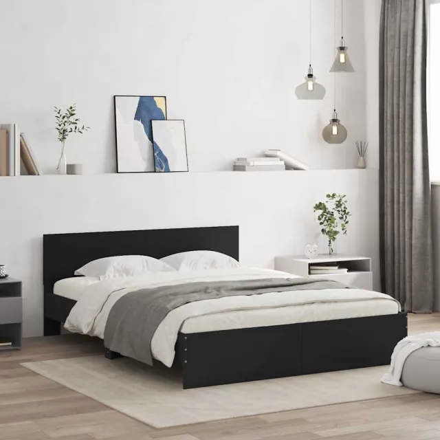 vidaXL Bedframe met hoofdeinde zwart 140x190 cm