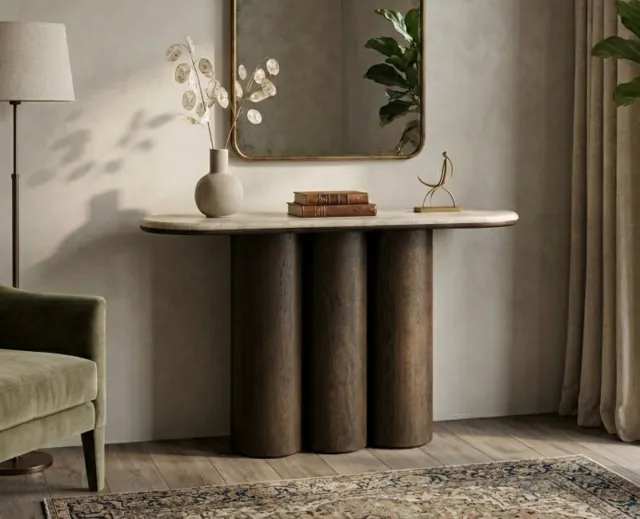 Meubelplaats Sidetable Piazze - marmer espresso bruin - 120x38x75 cm Bruin Bruin