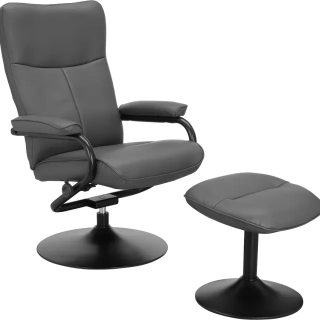 Notio Living Istad-Relaxfauteuil & Kruk - Grijs PU