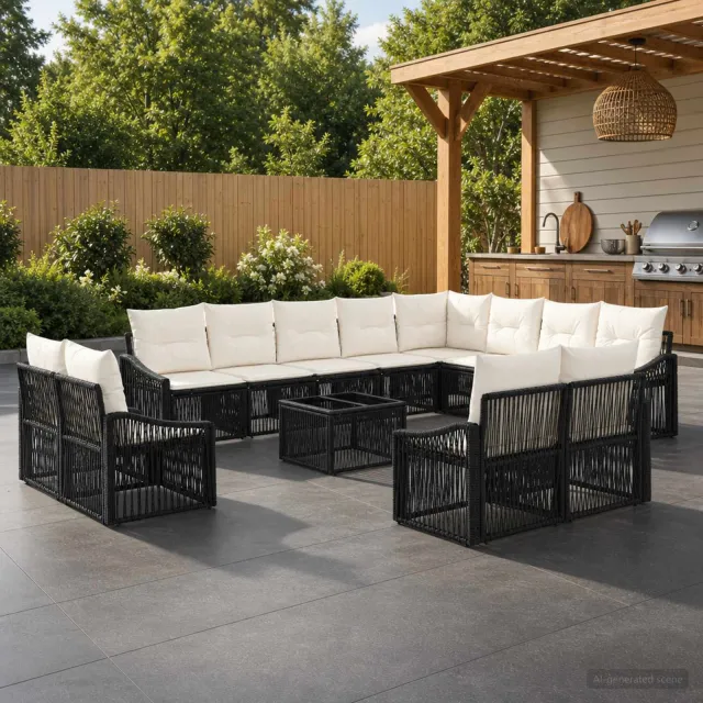 vidaXL Tuinbankenset 13 st Zwart poly rattan