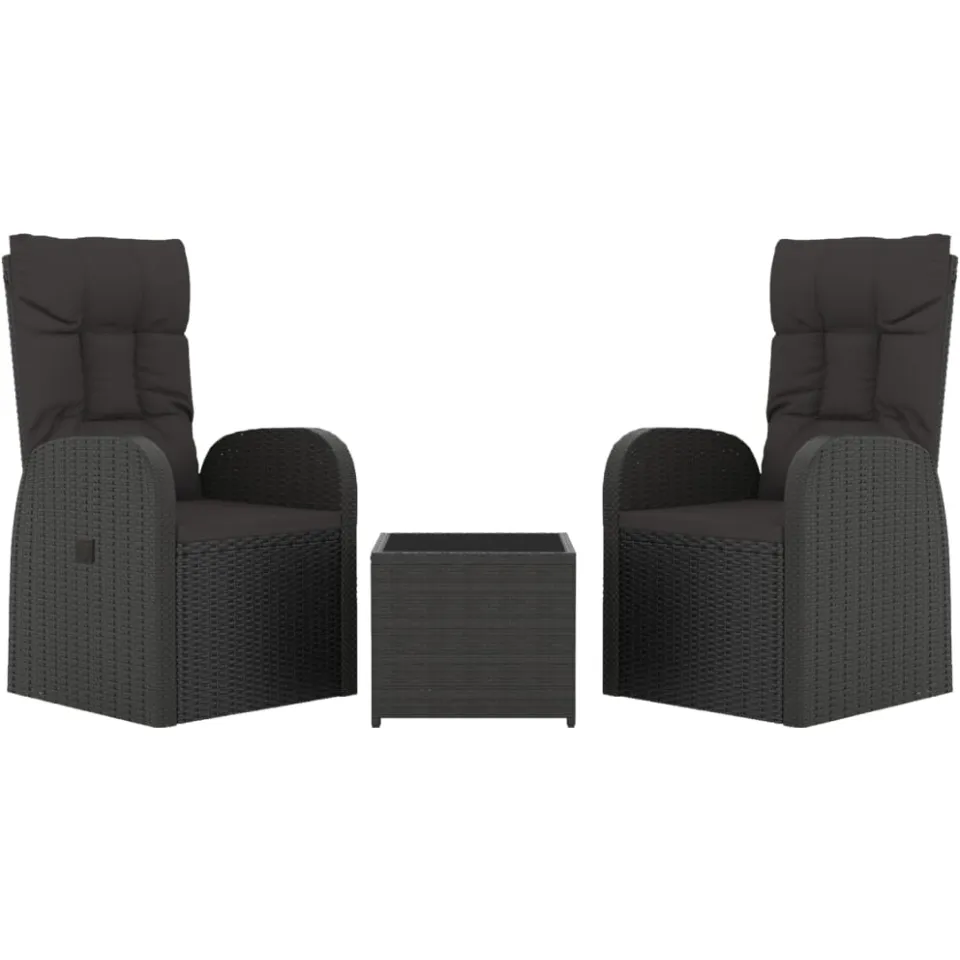 vidaXL 3-delige Loungeset poly rattan en staal zwart