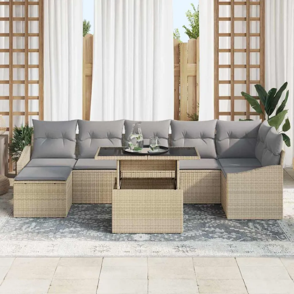 vidaXL Tuin Sofa Set 8 st Beige en Licht Grijs poly rattan, foto 3
