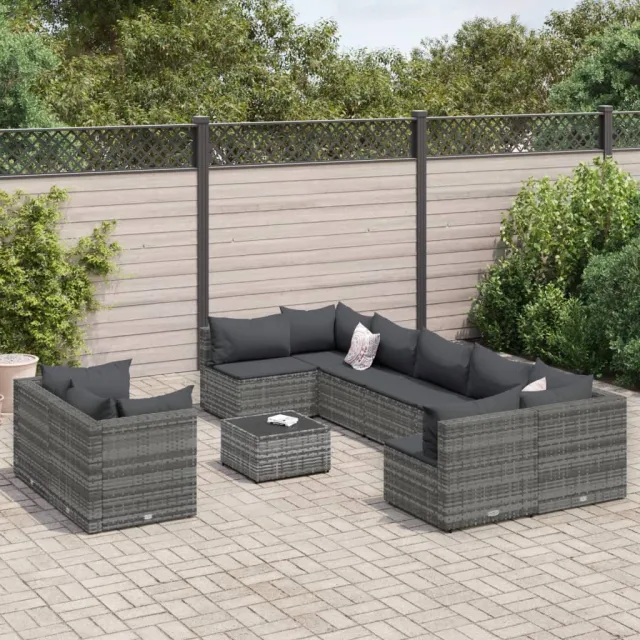 vidaXL 10-delige Loungeset met kussens poly rattan grijs, foto 2