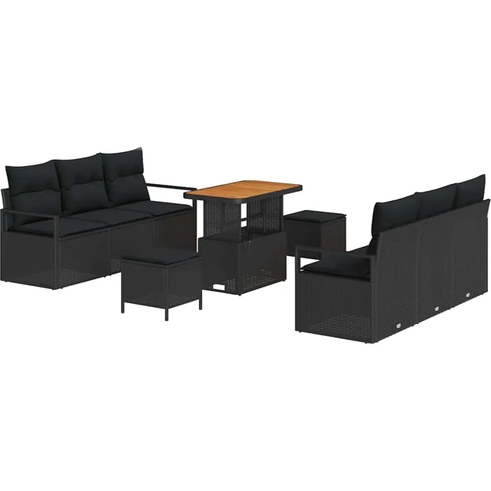 vidaXL Tuinbankenset 9 st Zwart poly rattan